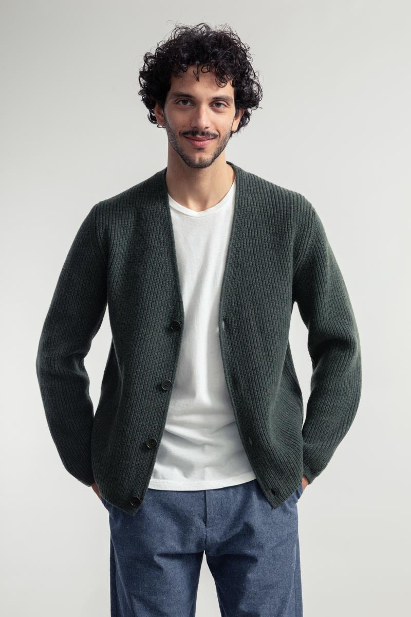 Cardigan Unisex Lana Rigenerata Cleto Verde Foresta