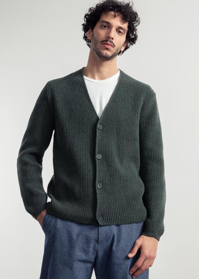 Cardigan Unisex Lana Rigenerata Cleto Verde Foresta