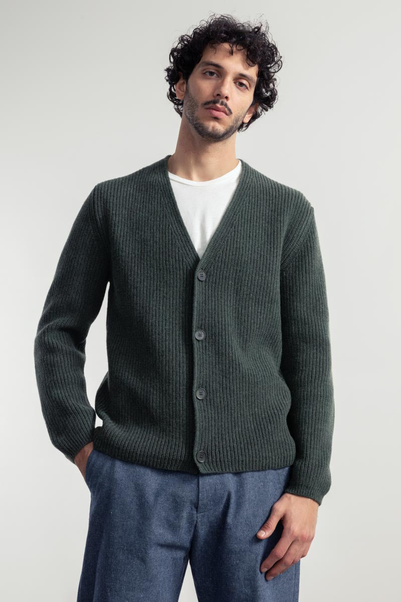 Cardigan Unisex Lana Rigenerata Cleto Verde Foresta