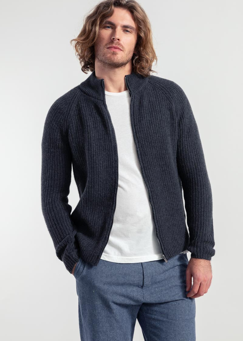 Cardigan Uomo Cashmere Rigenerato Ippolito Grigio Carbone