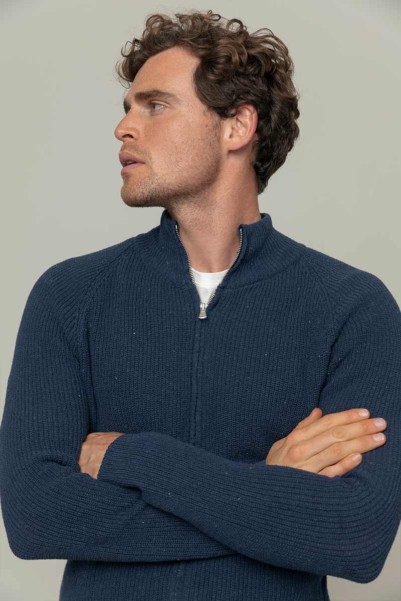 Blu Baltico | Cardigan zip uomo cotone rigenerato