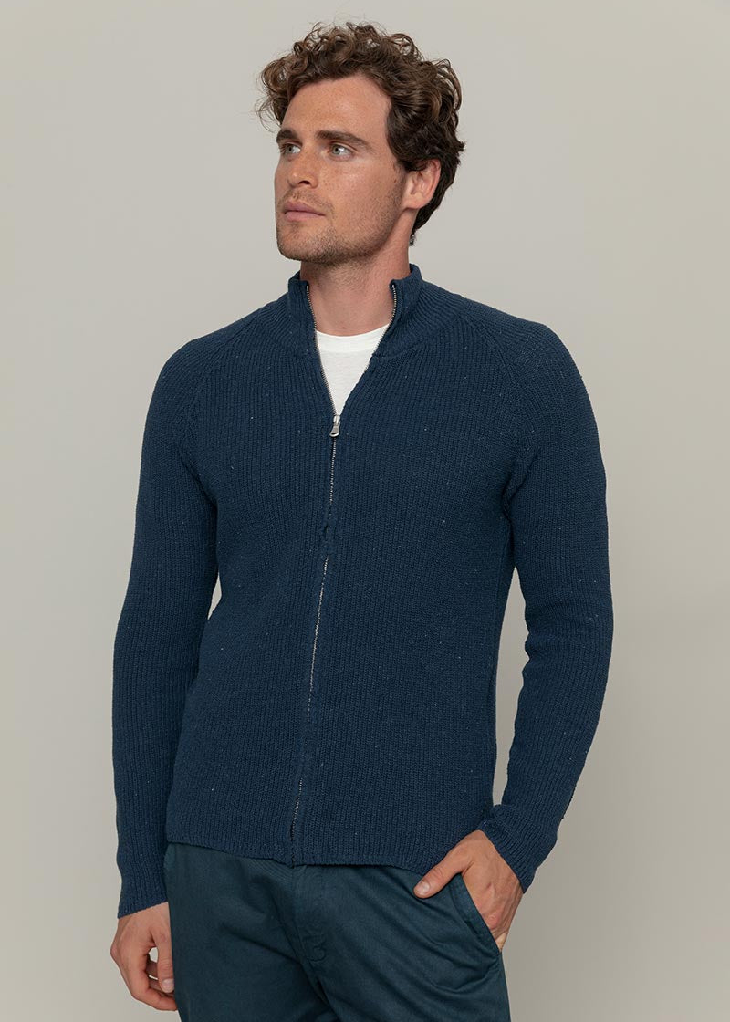 Blu Baltico | Cardigan zip uomo cotone rigenerato