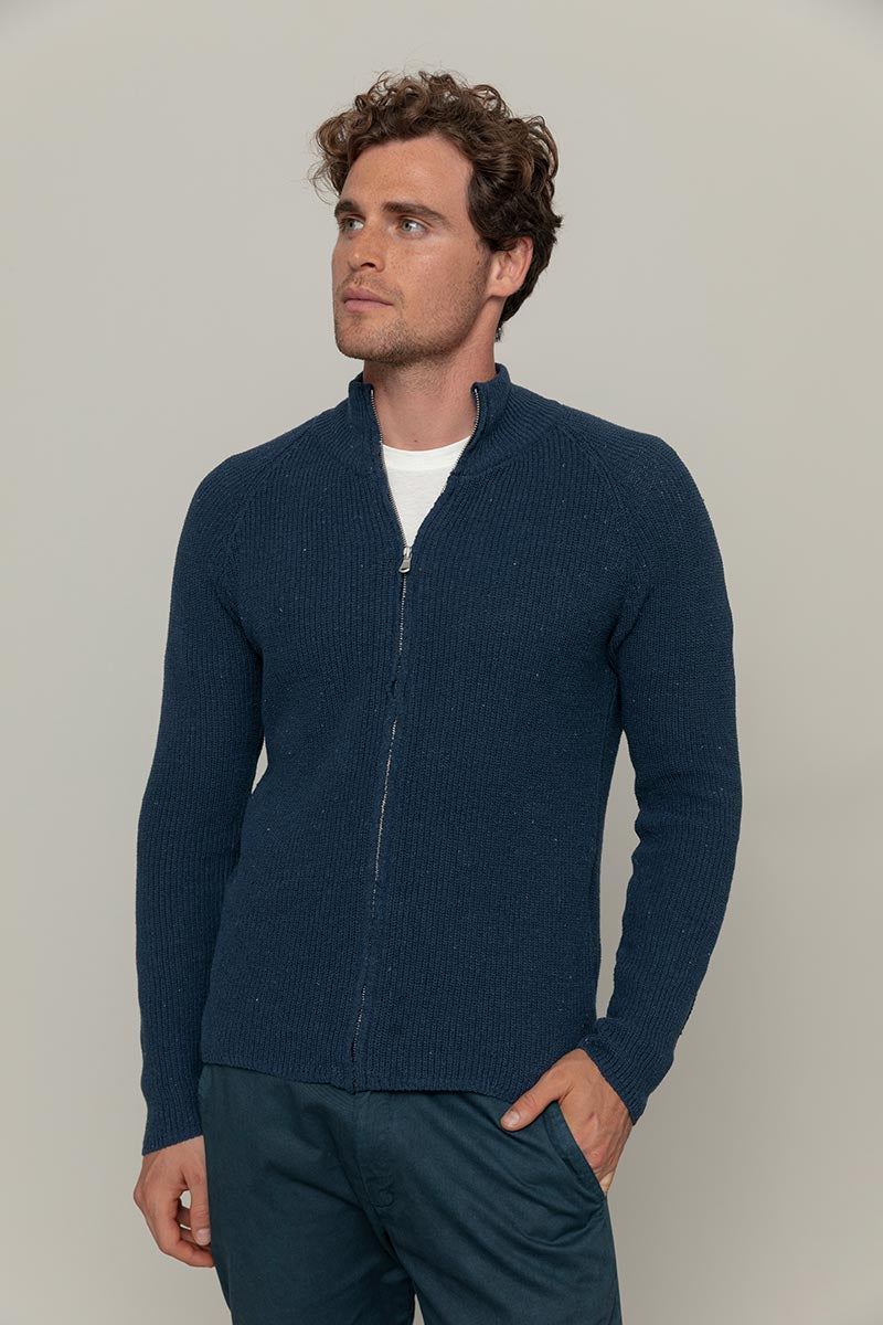 Blu Baltico | Cardigan zip uomo cotone rigenerato