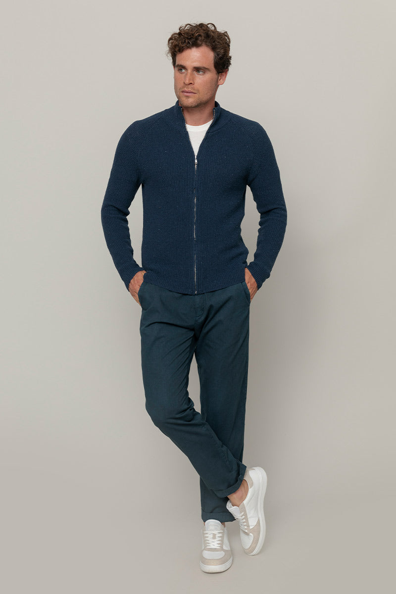 Blu Baltico | Cardigan zip uomo cotone rigenerato