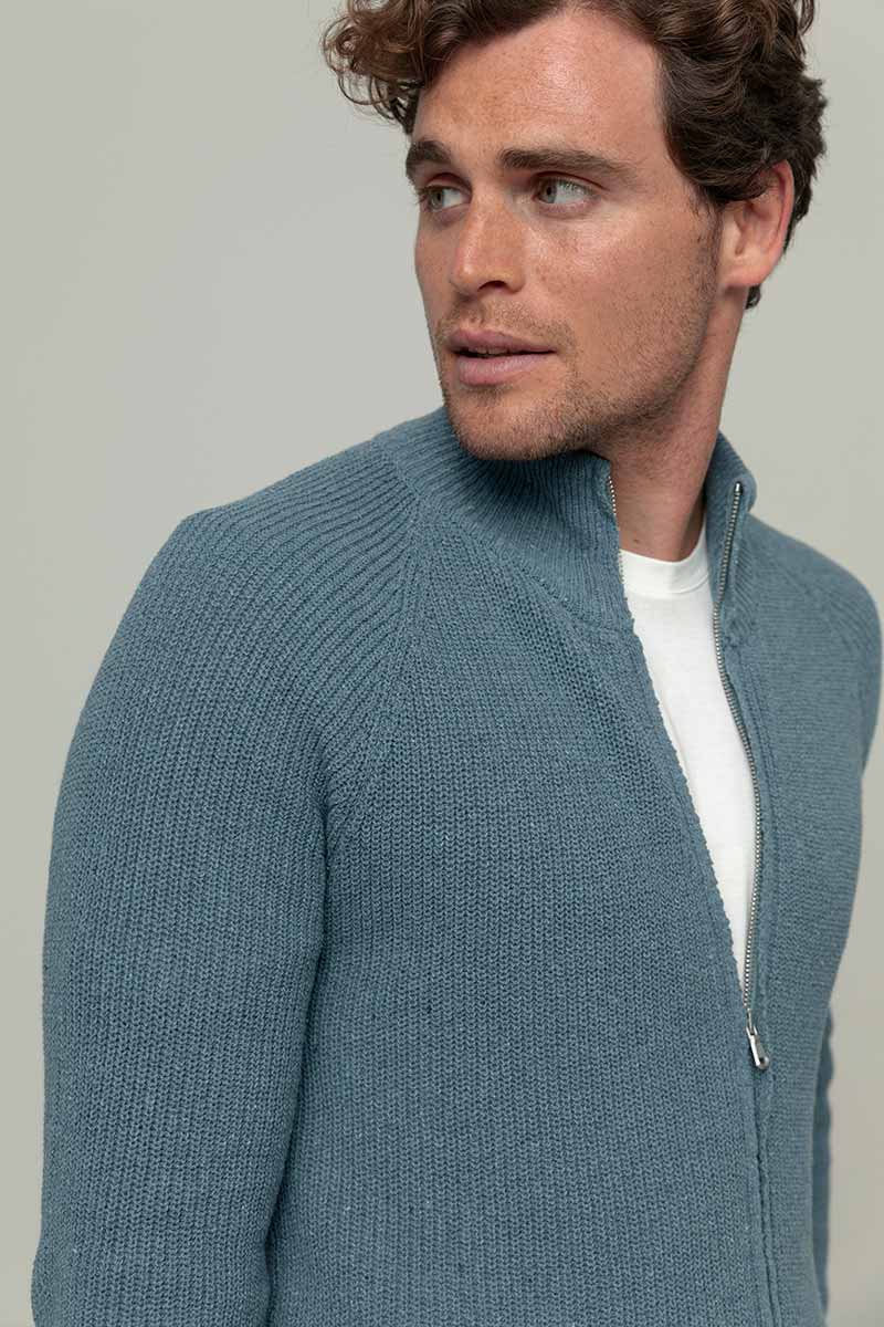 Blu Atlantico | Cardigan zip uomo cotone rigenerato