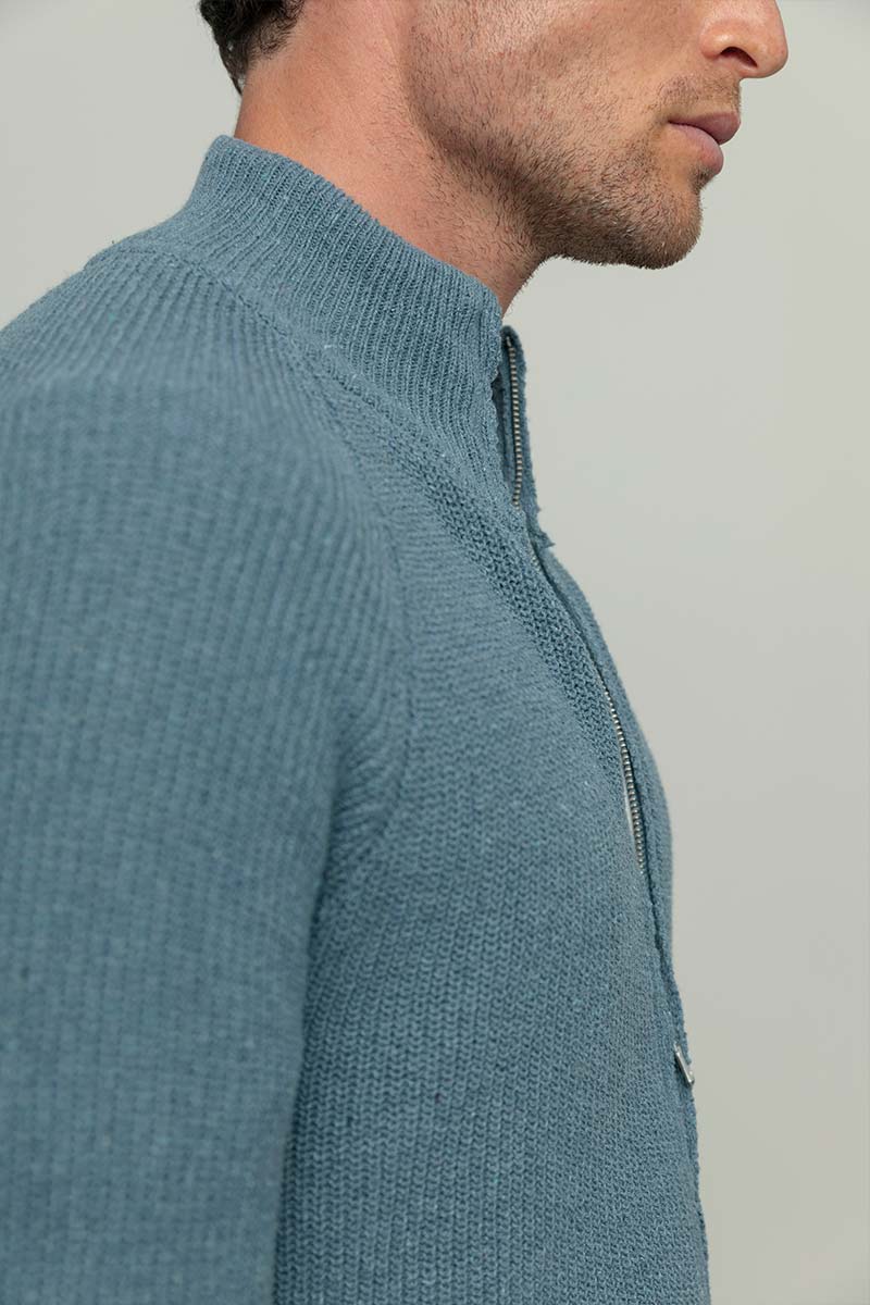 Blu Atlantico | Cardigan zip uomo cotone rigenerato