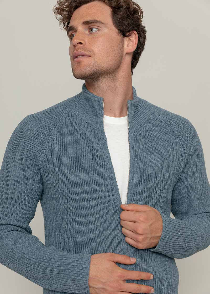 Blu Atlantico | Cardigan zip uomo cotone rigenerato