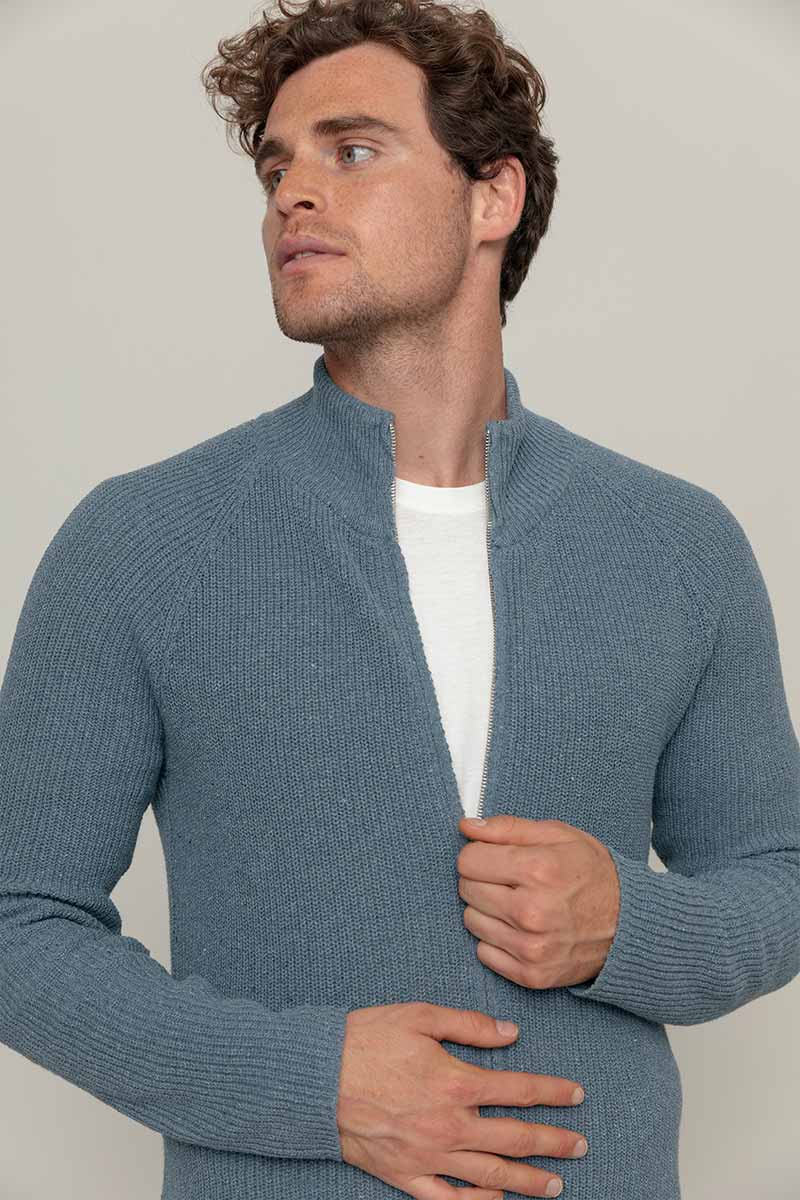 Blu Atlantico | Cardigan zip uomo cotone rigenerato