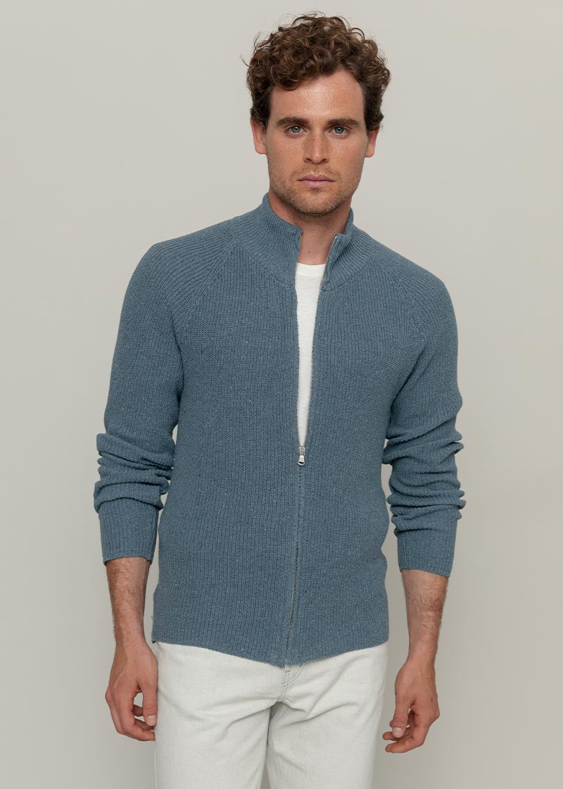 Blu Atlantico | Cardigan zip uomo cotone rigenerato