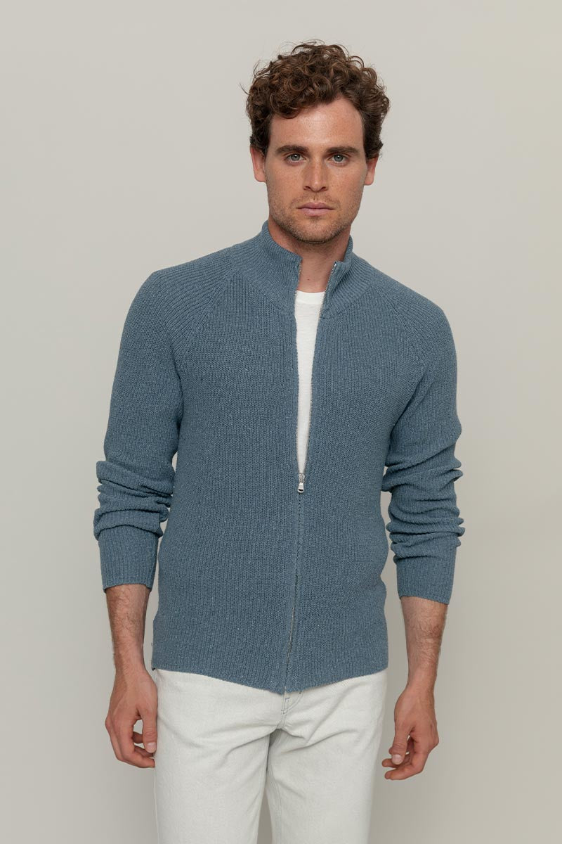 Blu Atlantico | Cardigan zip uomo cotone rigenerato