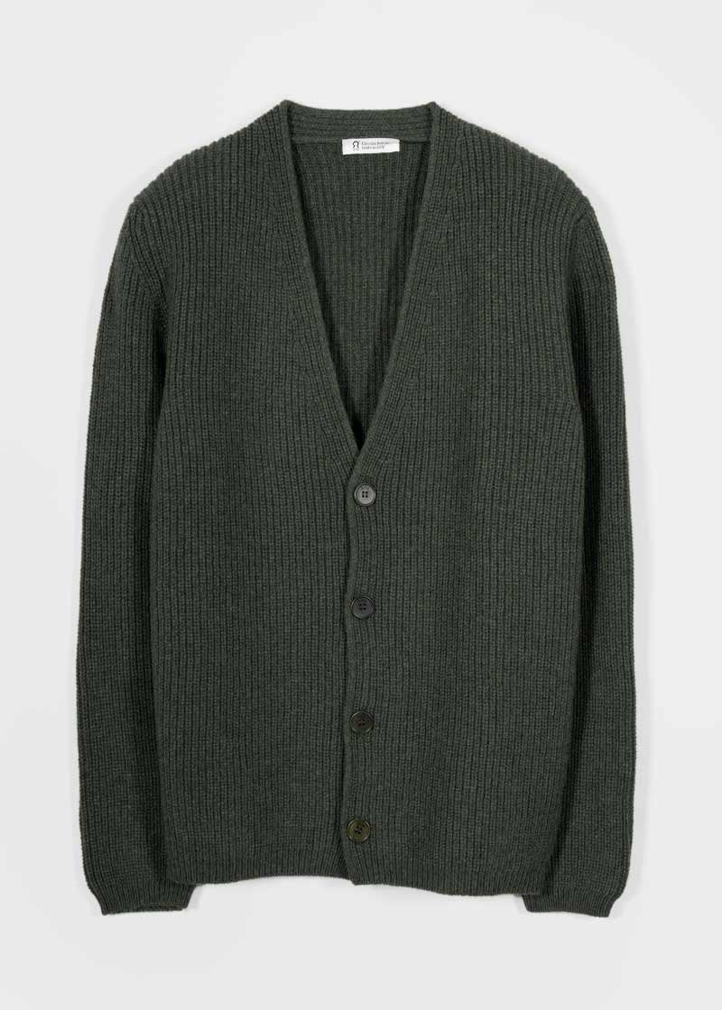 Cardigan Unisex Lana Rigenerata Cleto Verde Foresta - Rifò Lab Moda circolare made in Italy