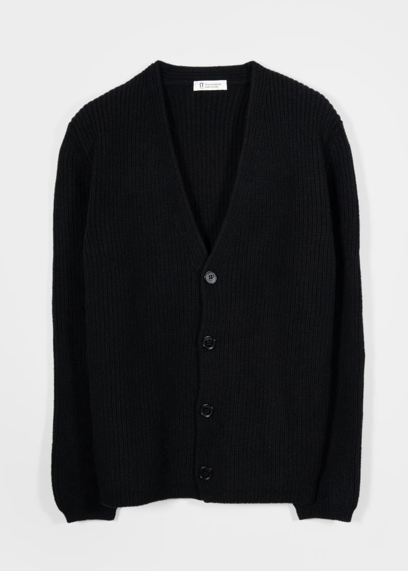 Cardigan Unisex Lana Rigenerata Cleto Nero - Rifò Lab Moda circolare made in Italy