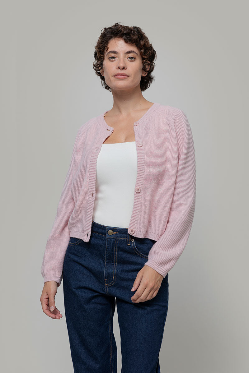もかEaphi RIB CUFFS CARDIGAN Women Cropped Cardigan Recycled Cashmere Pink - Rifò