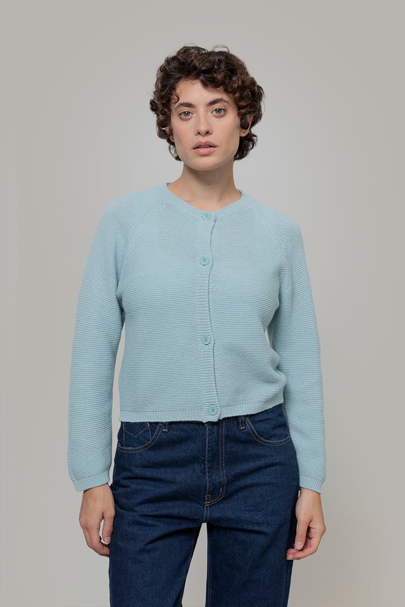 Women Cropped Cardigan Recycled Cashmere Light Blue - Rifò