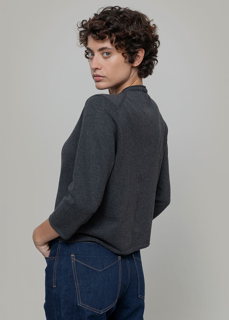 Cardigan Donna Manica Media Cotone Rigenerato Leda grigio nero - Rifò Lab Moda circolare made in Italy