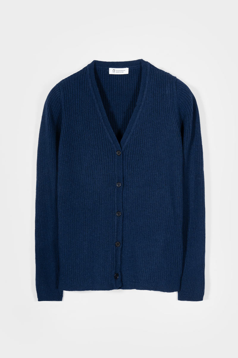 Cardigan con Bottoni Donna Lana Extrafine Sonia  - Rifò Lab Moda circolare made in Italy
Blu Abisso