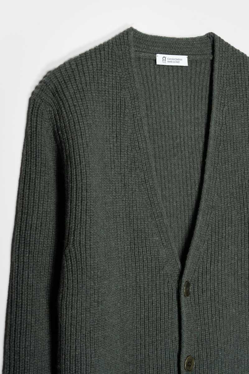 Cardigan Unisex Lana Rigenerata Cleto Verde Foresta