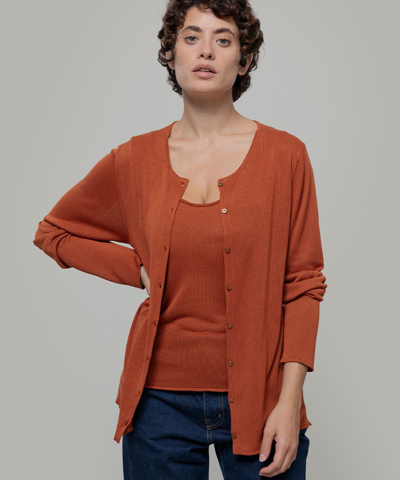 Cardigan Donna Viscosa Vanessa Marrone Terracotta - Rifò Lab Moda circolare made in Italy