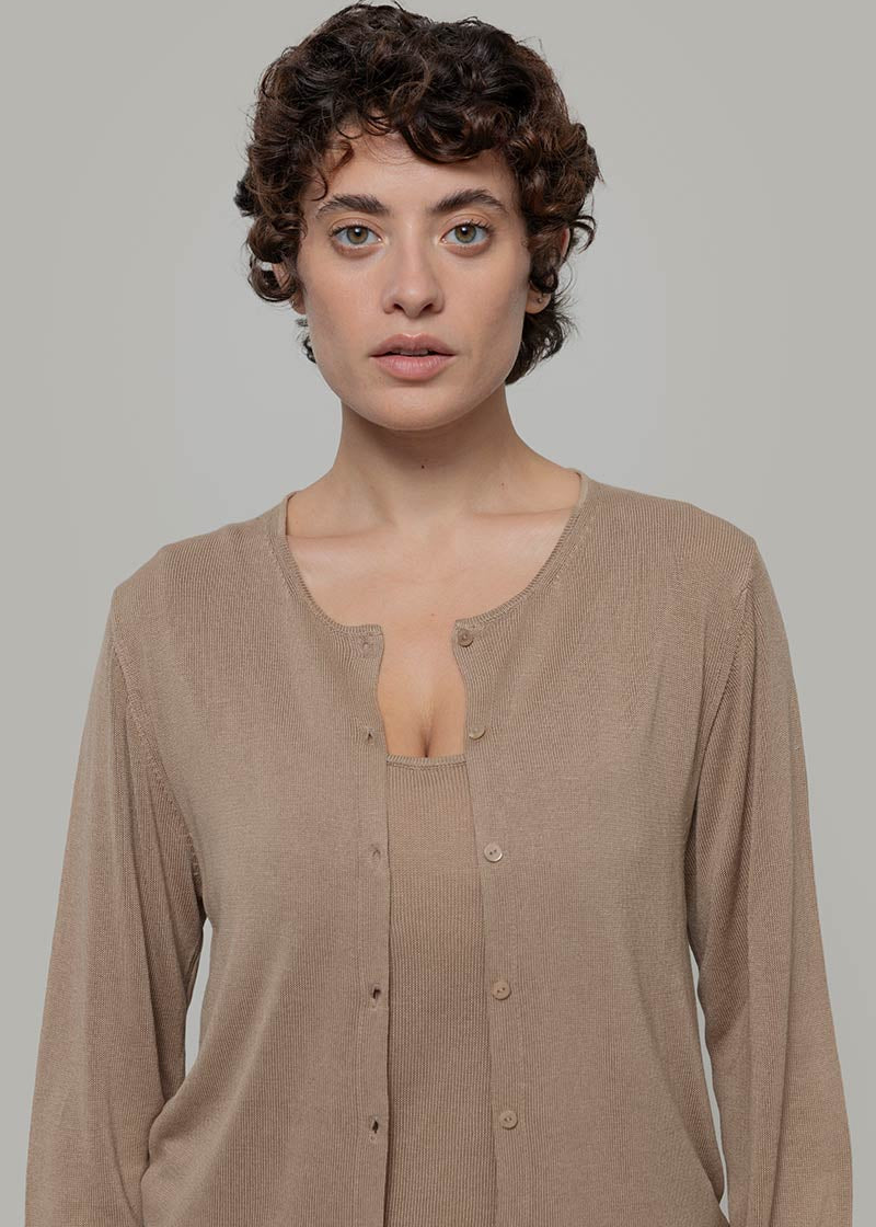 Cardigan Donna Viscosa Vanessa Beige - Rifò Lab Moda circolare made in Italy