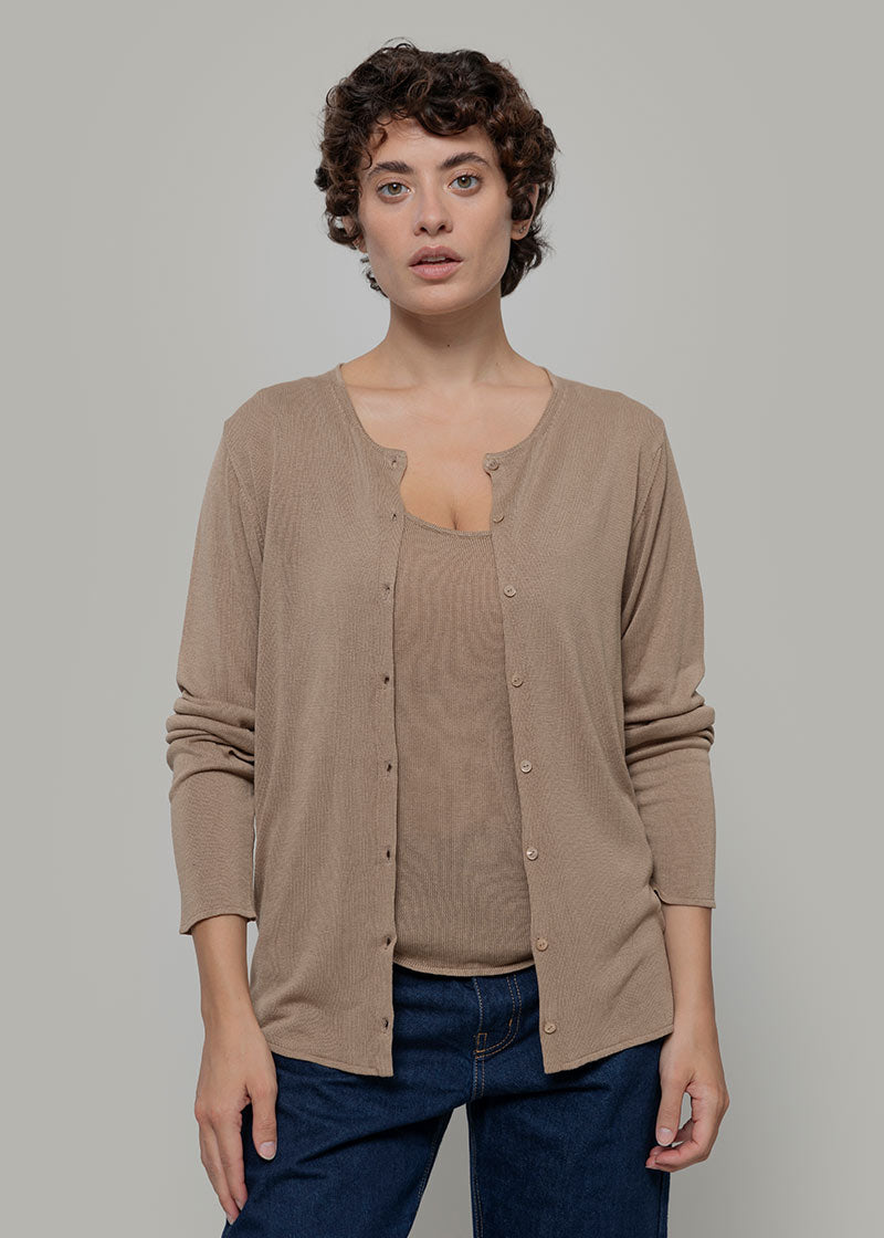 Cardigan Donna Viscosa Vanessa Beige - Rifò Lab Moda circolare made in Italy