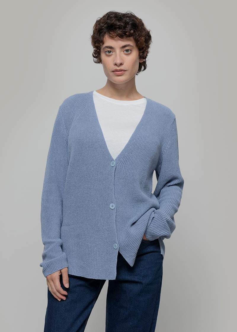 Cardigan Donna Cotone Rigenerato Aspasia Blu - Rifò Lab Moda circolare made in Italy