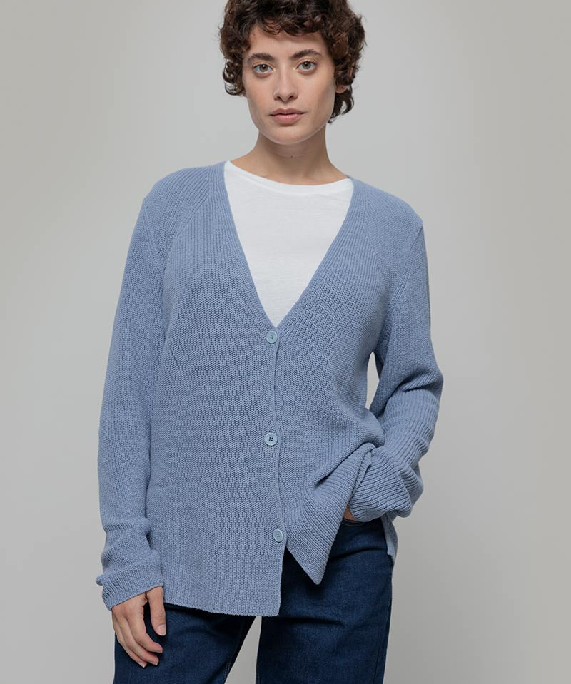 Cardigan Donna Cotone Rigenerato Aspasia Blu - Rifò Lab Moda circolare made in Italy
