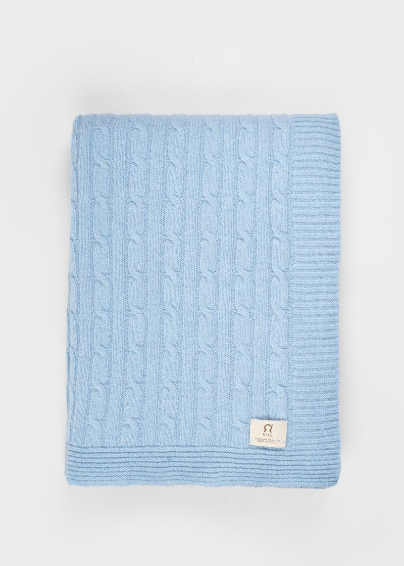Coperta Lana e Cashmere Rigenerato Azzurra Elide - Rifò Lab Moda circolare made in Italy