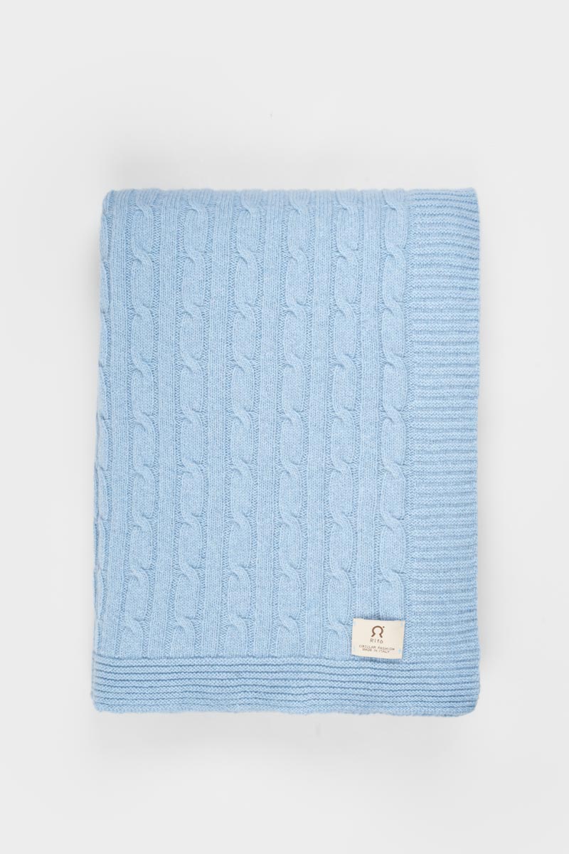 Coperta Lana e Cashmere Rigenerato Azzurra Elide - Rifò Lab Moda circolare made in Italy