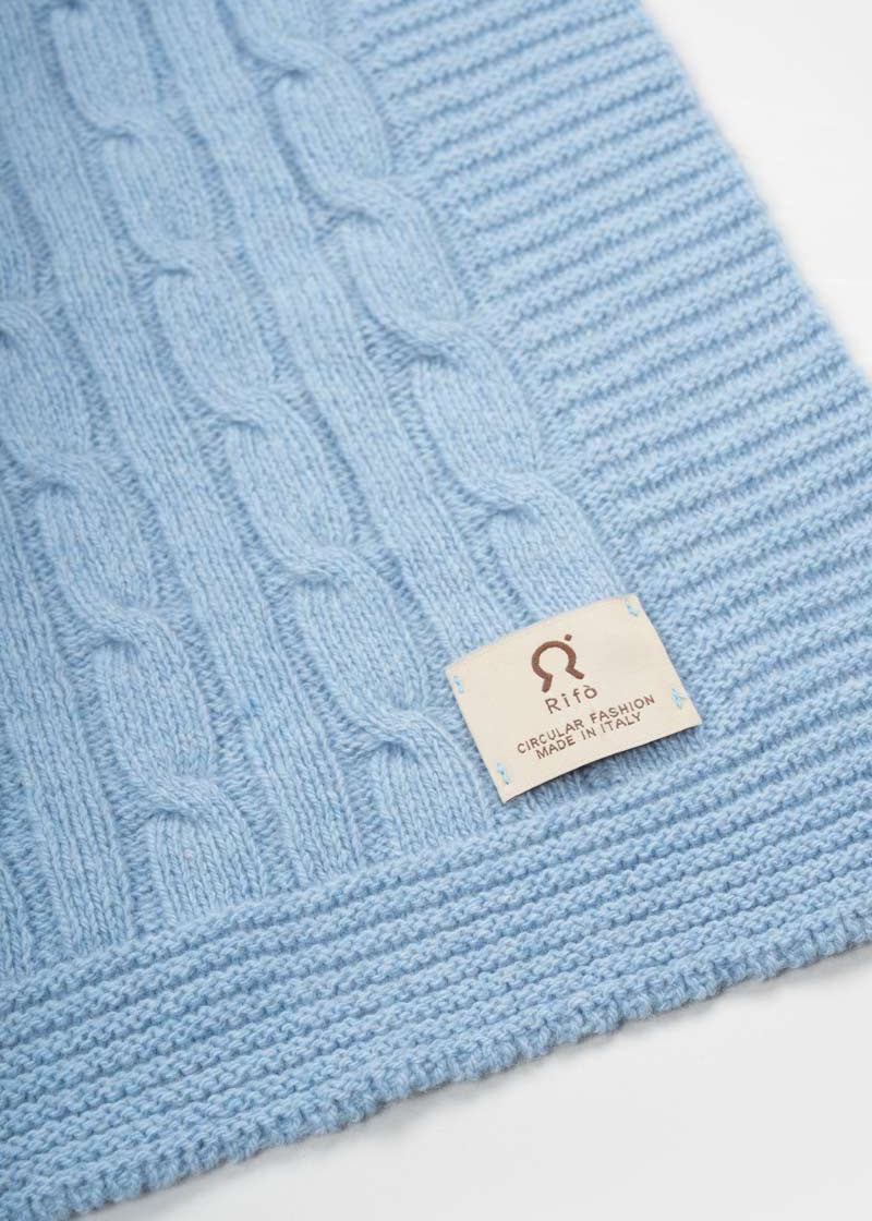 Coperta Lana e Cashmere Rigenerato Azzurra Elide - Rifò Lab Moda circolare made in Italy