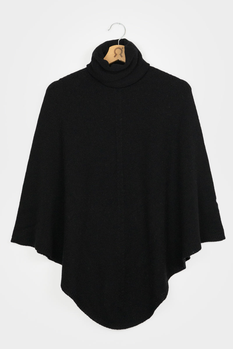 Nero Ardesia | Poncho cashmere rigenerato collo alto