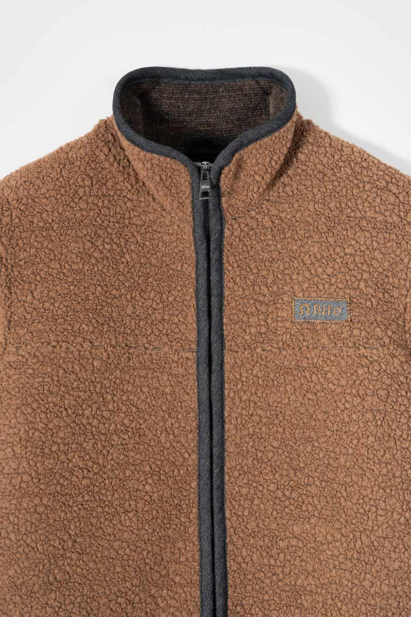 Giacca Pile Donna Teddy Lana Margaret  100% Lana Rigenerata - Rifò Lab Moda circolare made in Italy 
Beige Sughero