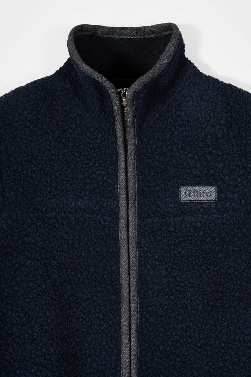 Giacca Pile Donna Teddy Lana Margaret  100% Lana Rigenerata - Rifò Lab Moda circolare made in Italy 
Blu Notte