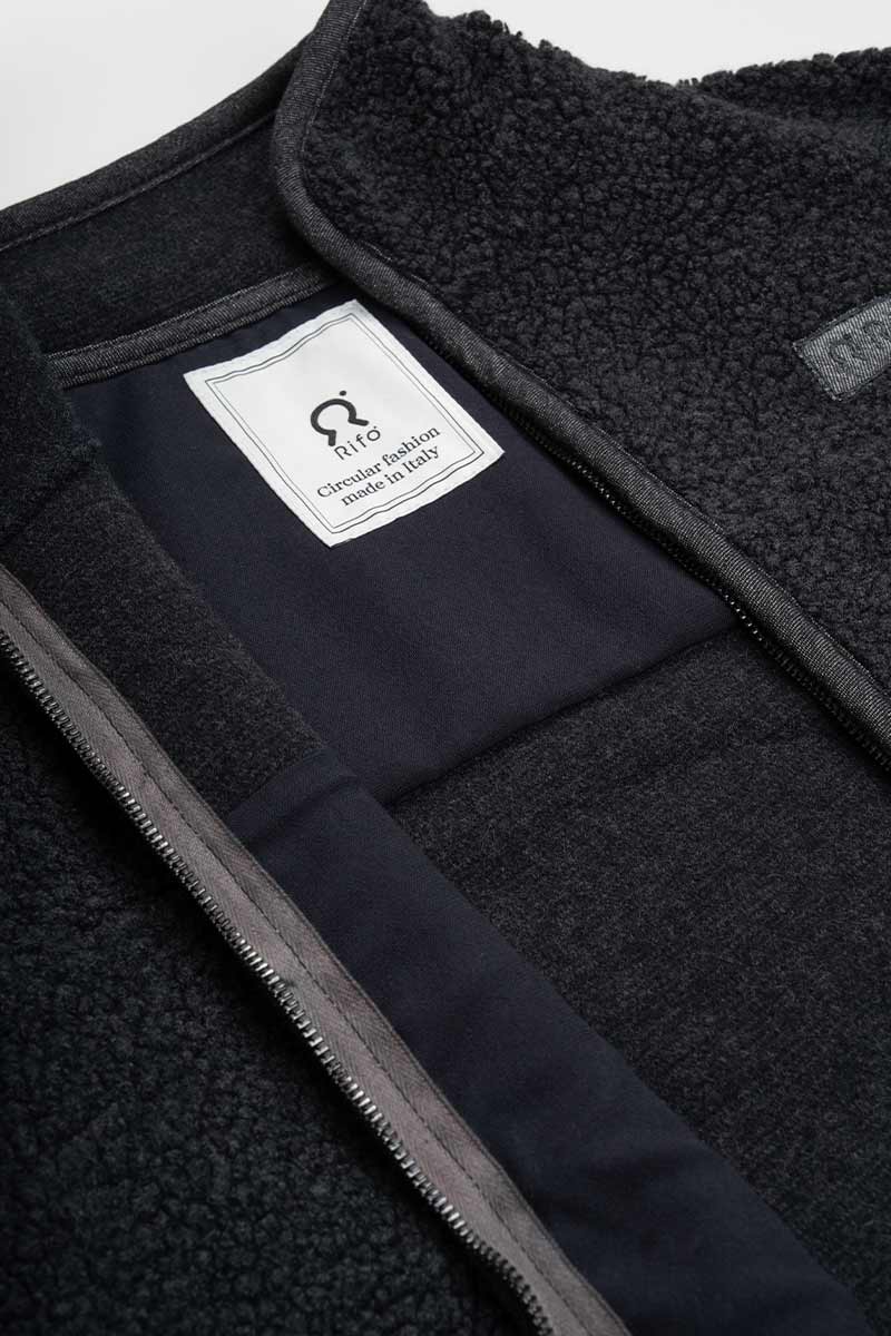 Giacca Pile Uomo Donna Lana Rigenerata - Rifò Lab Moda circolare made in Italy 
Grigio Nero