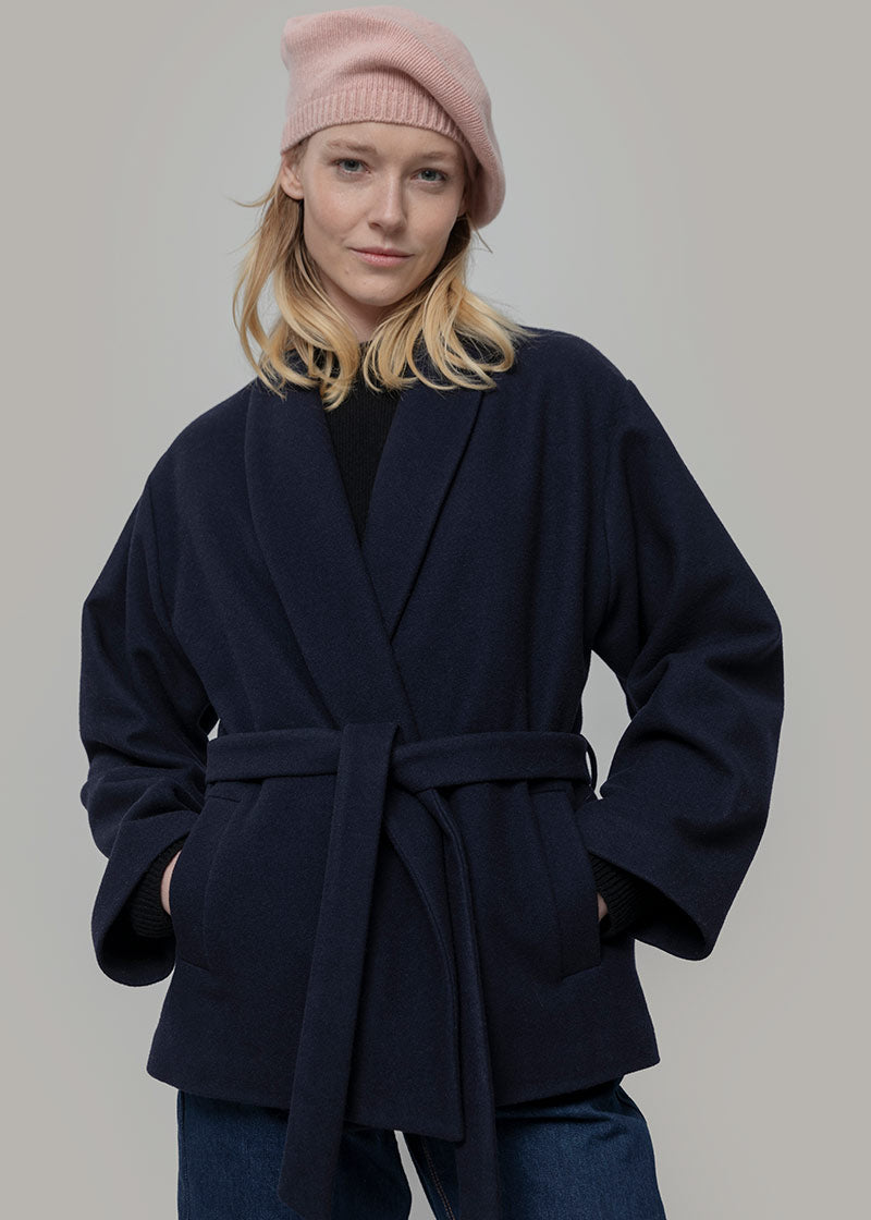 Blu Marina | Cappotto kimono donna lana rigenerata