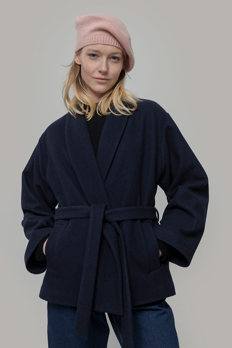 Blu Marina | Cappotto kimono donna lana rigenerata