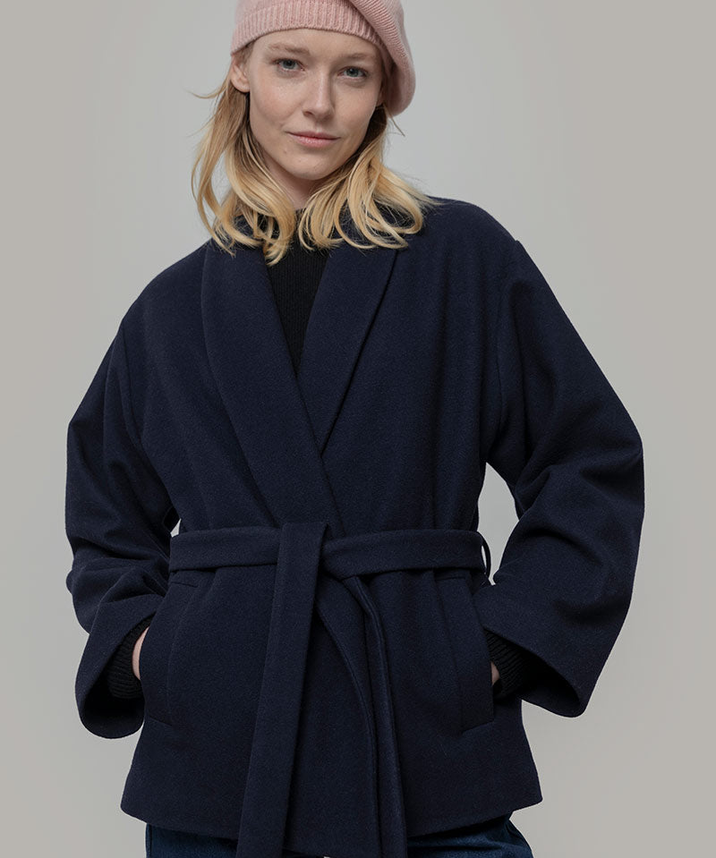 Blu Marina | Cappotto kimono donna lana rigenerata