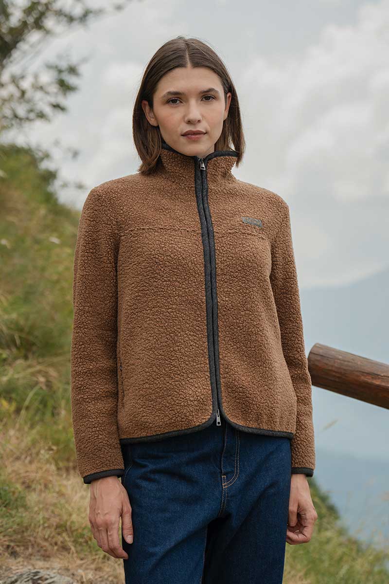 Giacca Pile Donna Teddy Lana Margaret  100% Lana Rigenerata - Rifò Lab Moda circolare made in Italy 
Beige Sughero