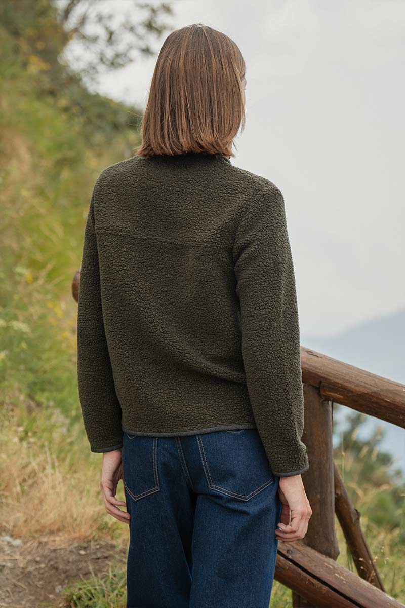 Giacca Pile Donna Teddy Lana Margaret  100% Lana Rigenerata - Rifò Lab Moda circolare made in Italy 
Verde Foresta