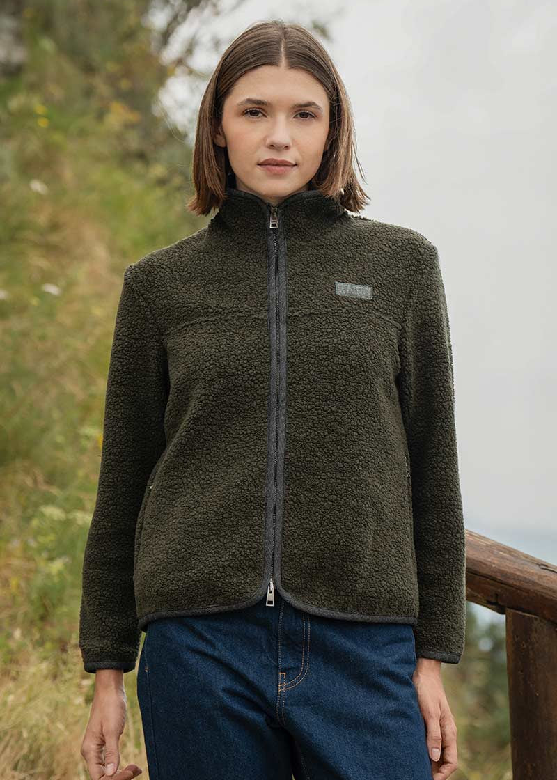Giacca Pile Donna Teddy Lana Margaret  100% Lana Rigenerata - Rifò Lab Moda circolare made in Italy 
Verde Foresta
