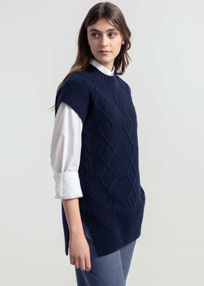 Gilet Donna Lana Rigenerata Norma Blu