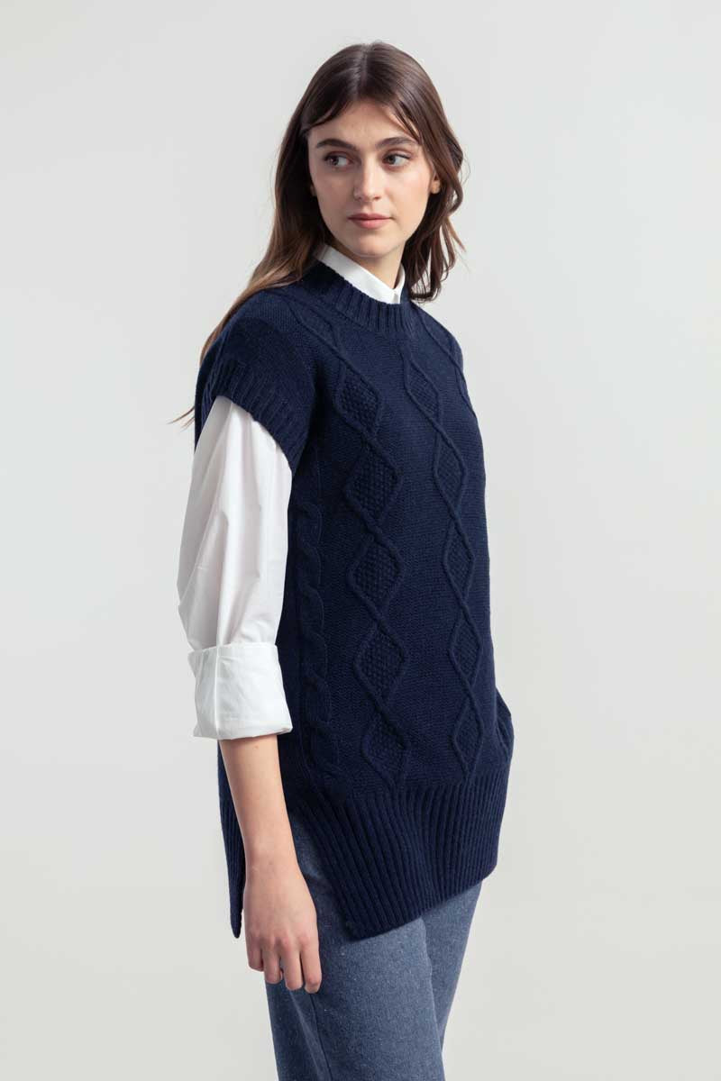 Gilet Donna Lana Rigenerata Norma Blu