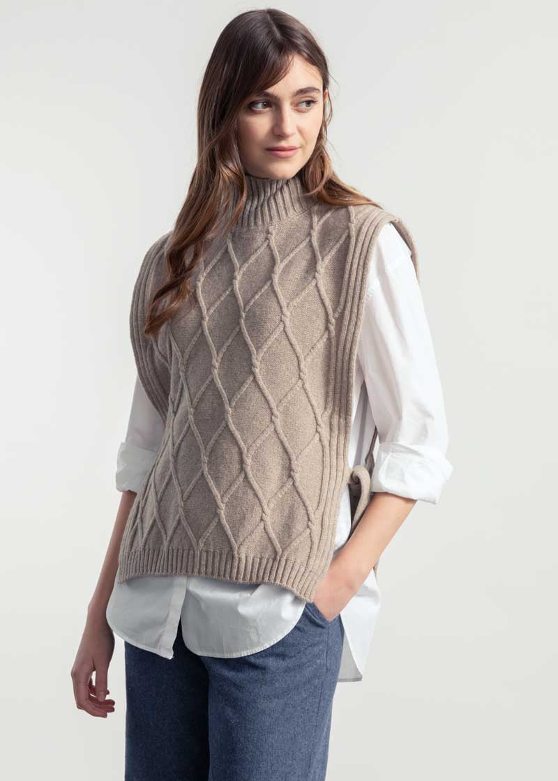 Gilet Collo Alto Lana Rigenerata Delia Beige