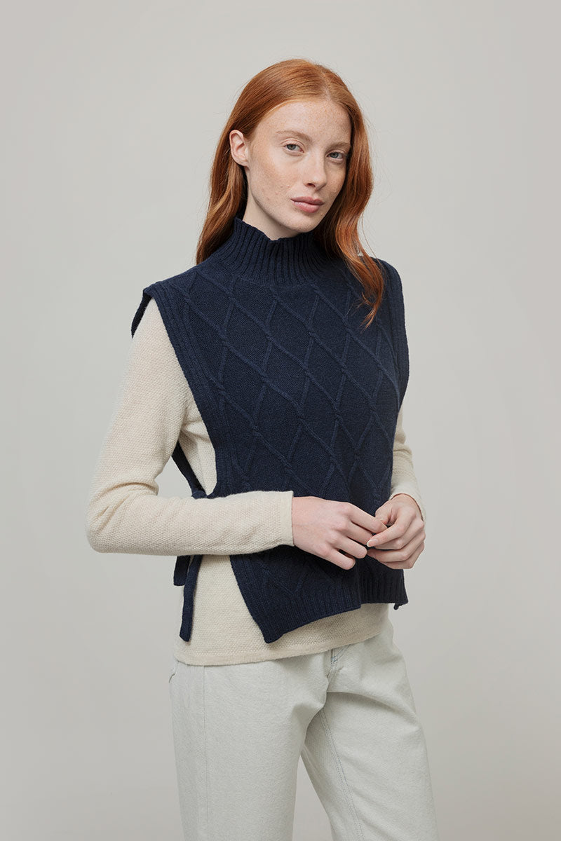 Gilet Donna Lana Rigenerata Collo Alto Delia Blu - Rifò