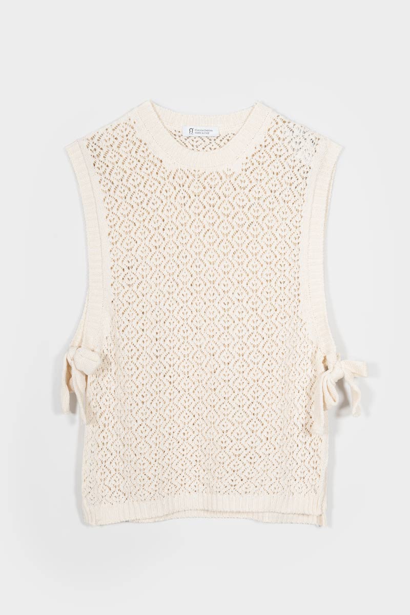 Smanicato Donna Gilet Crochet Cotone Amanda  - Rifò Lab Moda circolare made in Italy