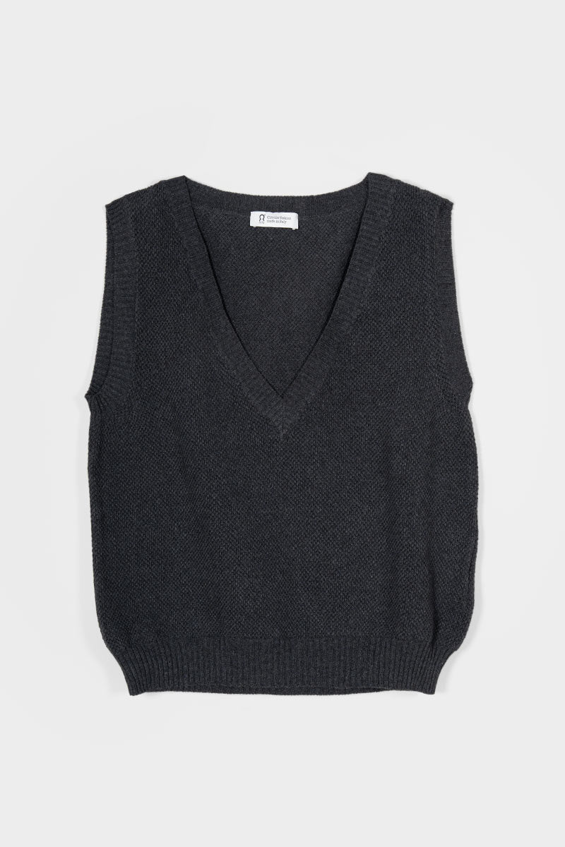 Women 100% Cotton Knit Vest Elodie Grey - Rifò