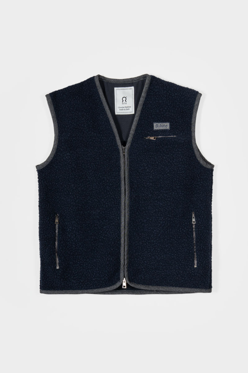 Gilet Pile Donna Uomo Lana Riciclata Andrew - Rifò Lab Moda circolare made in Italy
Blu Notte