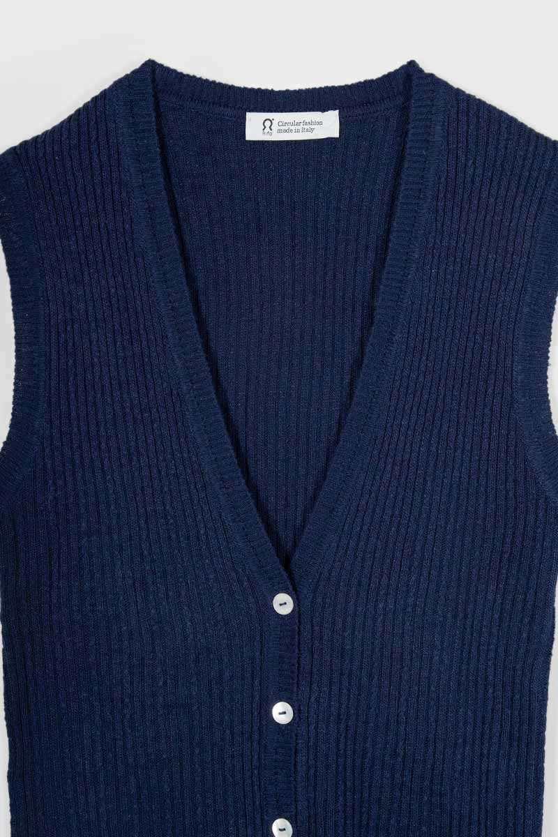 Women 100% Recycled Silk Knit Vest Lilia Blue - Rifò