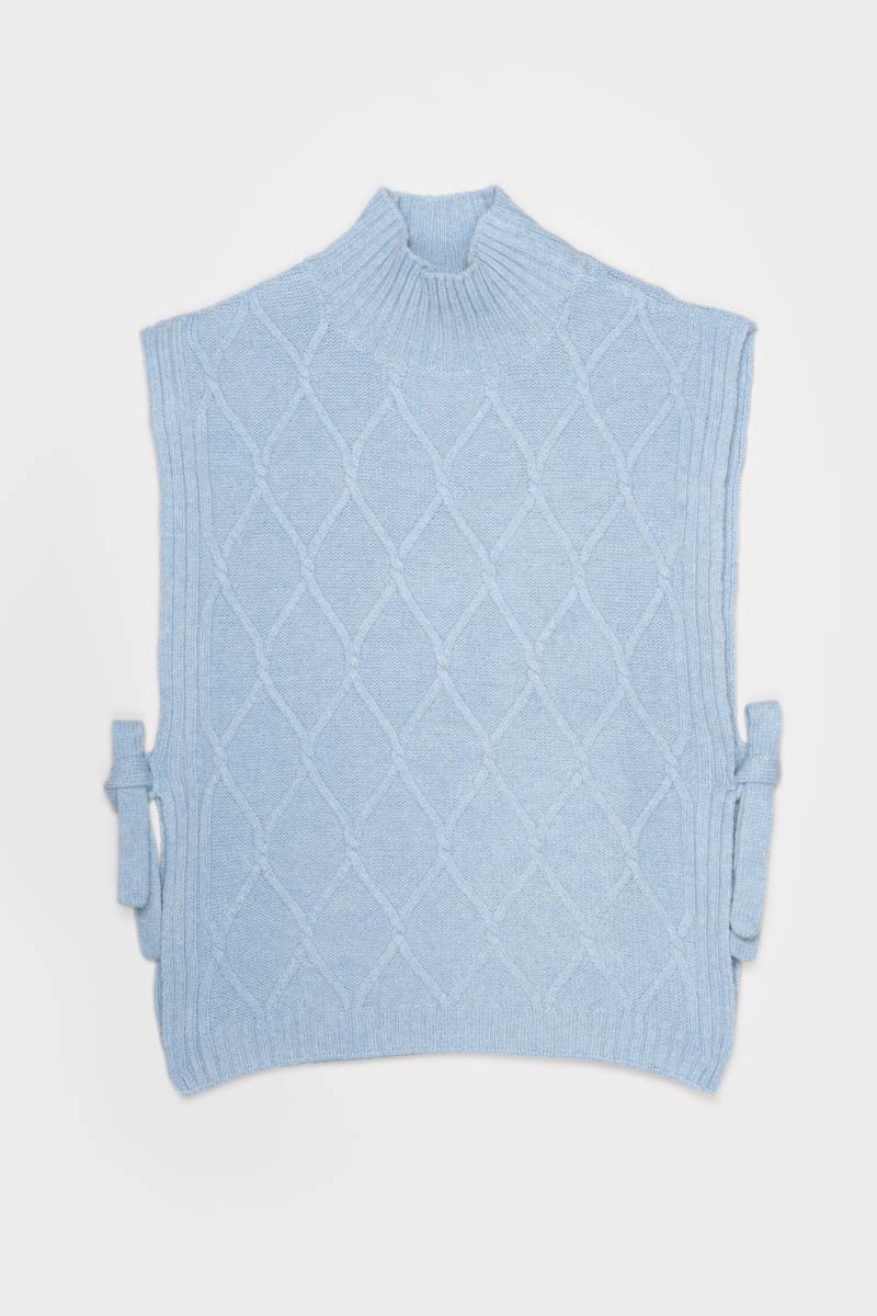 Gilet Collo Alto Lana Rigenerata Delia Azzurro