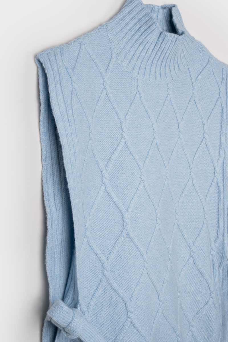 Gilet Collo Alto Lana Rigenerata Delia Azzurro