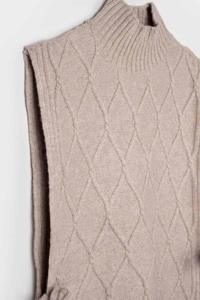 Gilet Collo Alto Lana Rigenerata Delia Beige